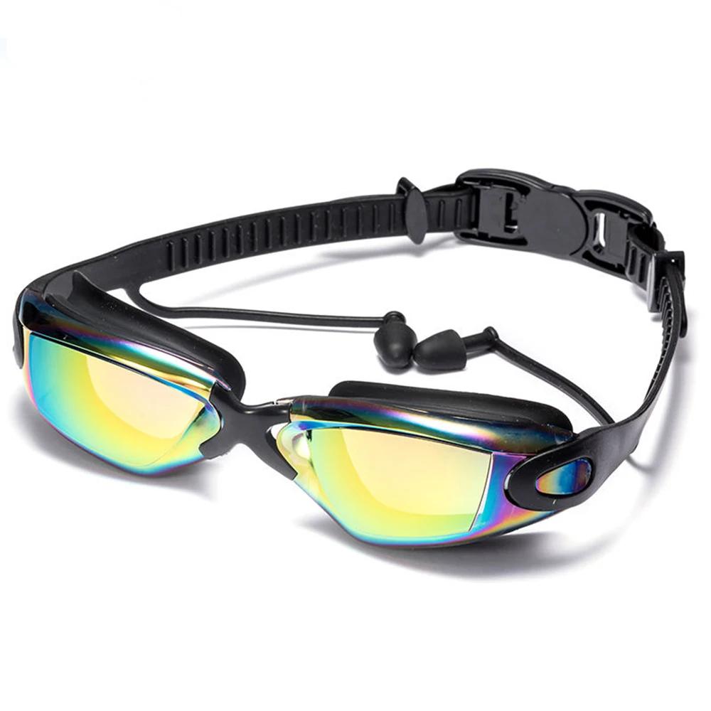 Adults Antifog Professional Swimming Goggles Black Swimming Glasses with Earplugs Nose Clip Electroplate Silicone Swim Adults Antifog Professional Swimming Goggles Black Swimming Glasses with Earplugs Nose Clip Electroplate Silicone Swim