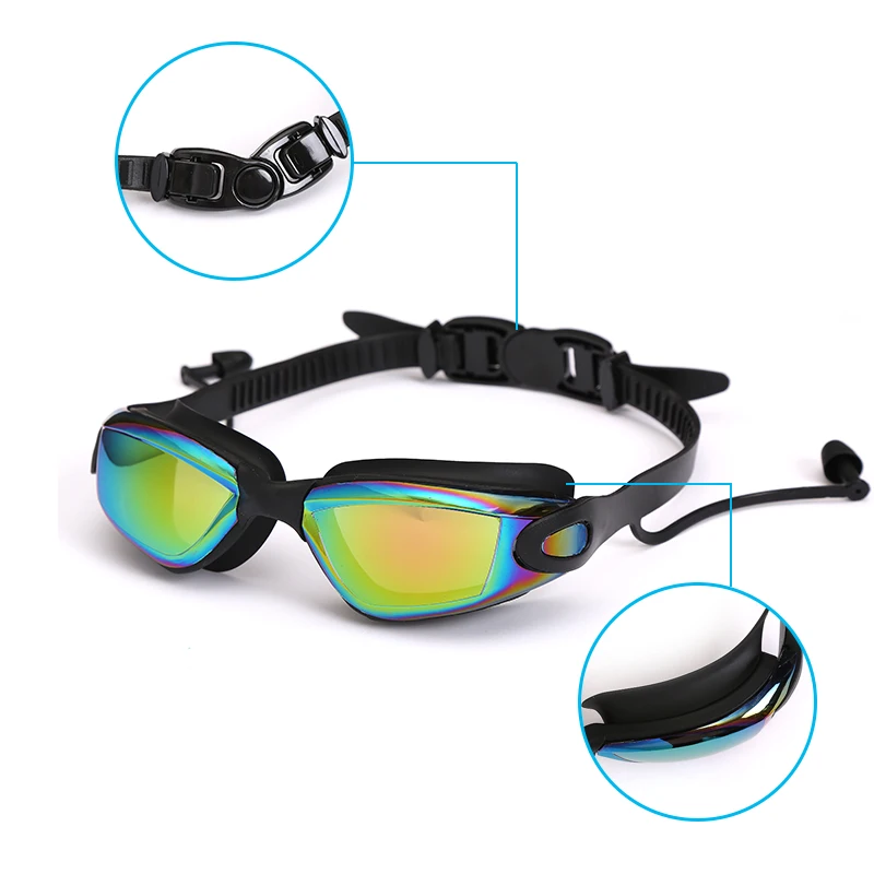 Adults Antifog Professional Swimming Goggles Black Swimming Glasses with Earplugs Nose Clip Electroplate Silicone Swim Adults Antifog Professional Swimming Goggles Black Swimming Glasses with Earplugs Nose Clip Electroplate Silicone Swim