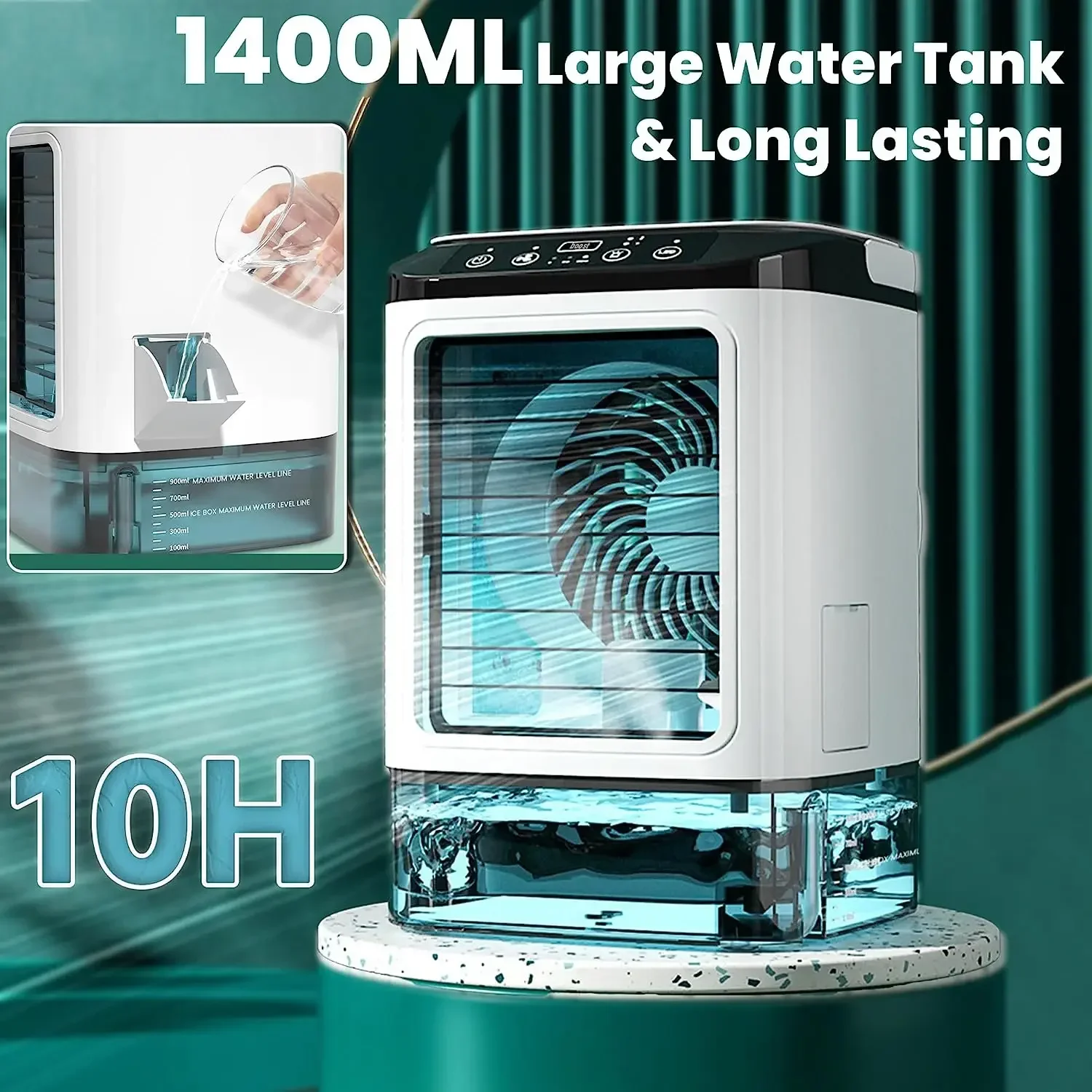 Air Conditioner Portable Fan Desktop Dual Spray Ultrasonic Atomization 3-Speed Mute Air Cooler Night Light Electric Fan