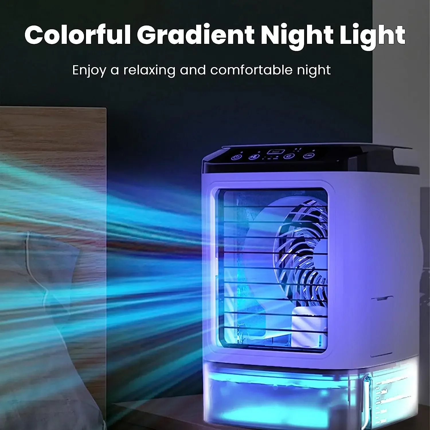 Air Conditioner Portable Fan Desktop Dual Spray Ultrasonic Atomization 3-Speed Mute Air Cooler Night Light Electric Fan