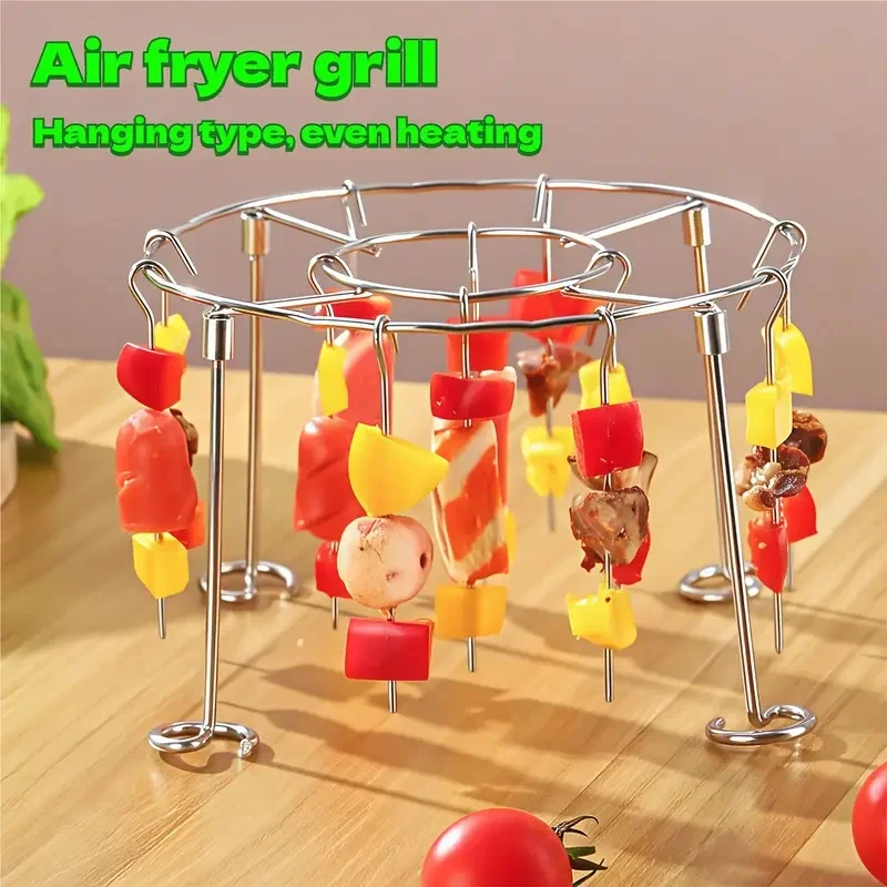 Air Fryer Grill Set: 304 Steel Vertical Grill + 24 Skewers. Grill kabobs evenly indoors/outdoors. Fits 3-6QT models. Air Fryer Grill Set: 304 Steel Vertical Grill + 24 Skewers. Grill kabobs evenly indoors/outdoors. Fits 3-6QT models.