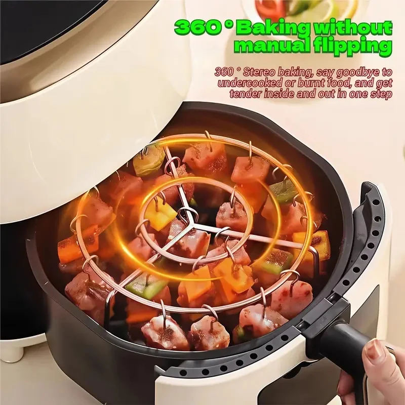 Air Fryer Grill Set: 304 Steel Vertical Grill + 24 Skewers. Grill kabobs evenly indoors/outdoors. Fits 3-6QT models. Air Fryer Grill Set: 304 Steel Vertical Grill + 24 Skewers. Grill kabobs evenly indoors/outdoors. Fits 3-6QT models.
