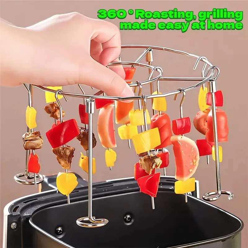 Air Fryer Grill Set: 304 Steel Vertical Grill + 24 Skewers. Grill kabobs evenly indoors/outdoors. Fits 3-6QT models. Air Fryer Grill Set: 304 Steel Vertical Grill + 24 Skewers. Grill kabobs evenly indoors/outdoors. Fits 3-6QT models.