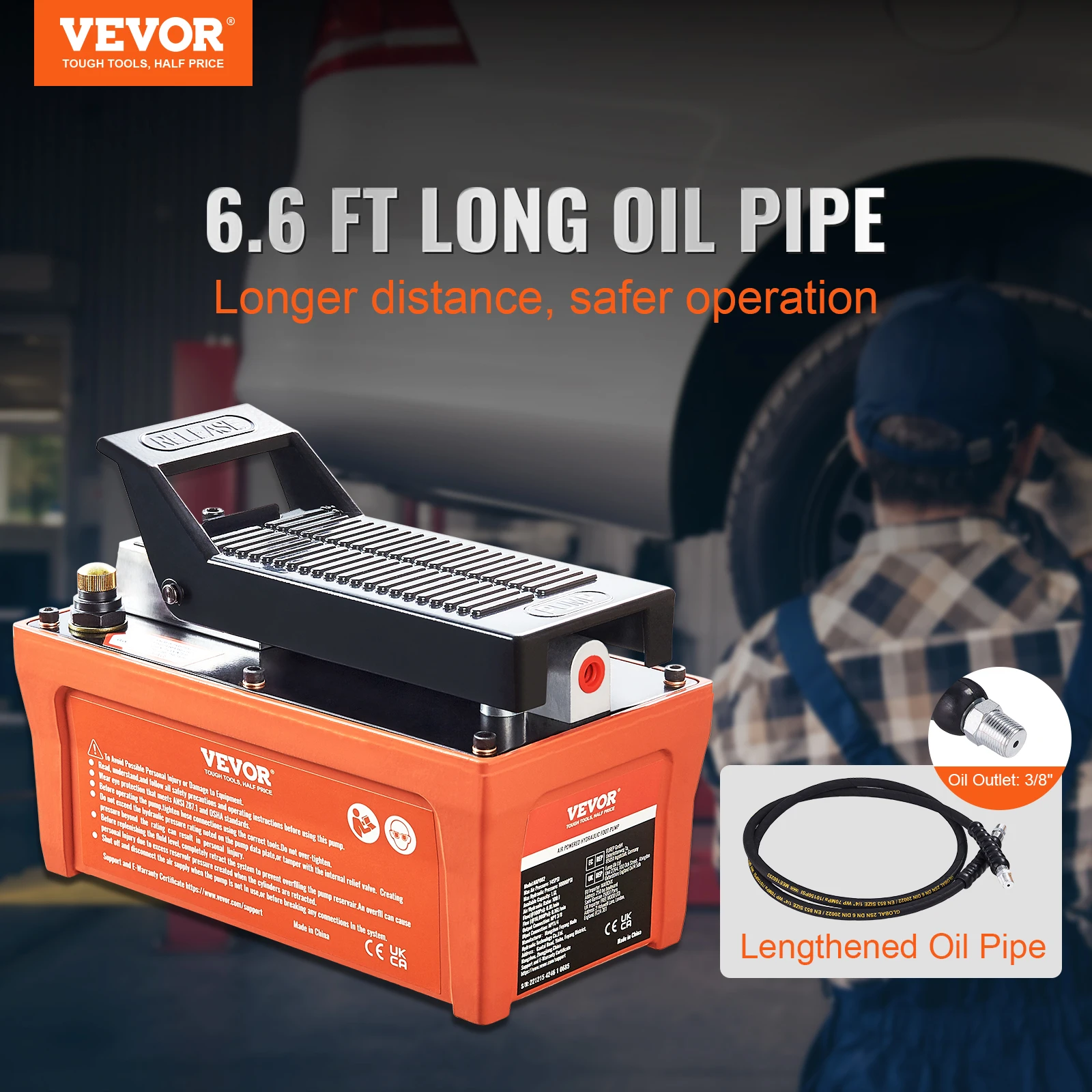 Air Hydraulic Pump 10,000 PSI 1/2 Gal Reservoir Foot Actuated Air Treadle for Auto Body Frame Machines and Pulling Post