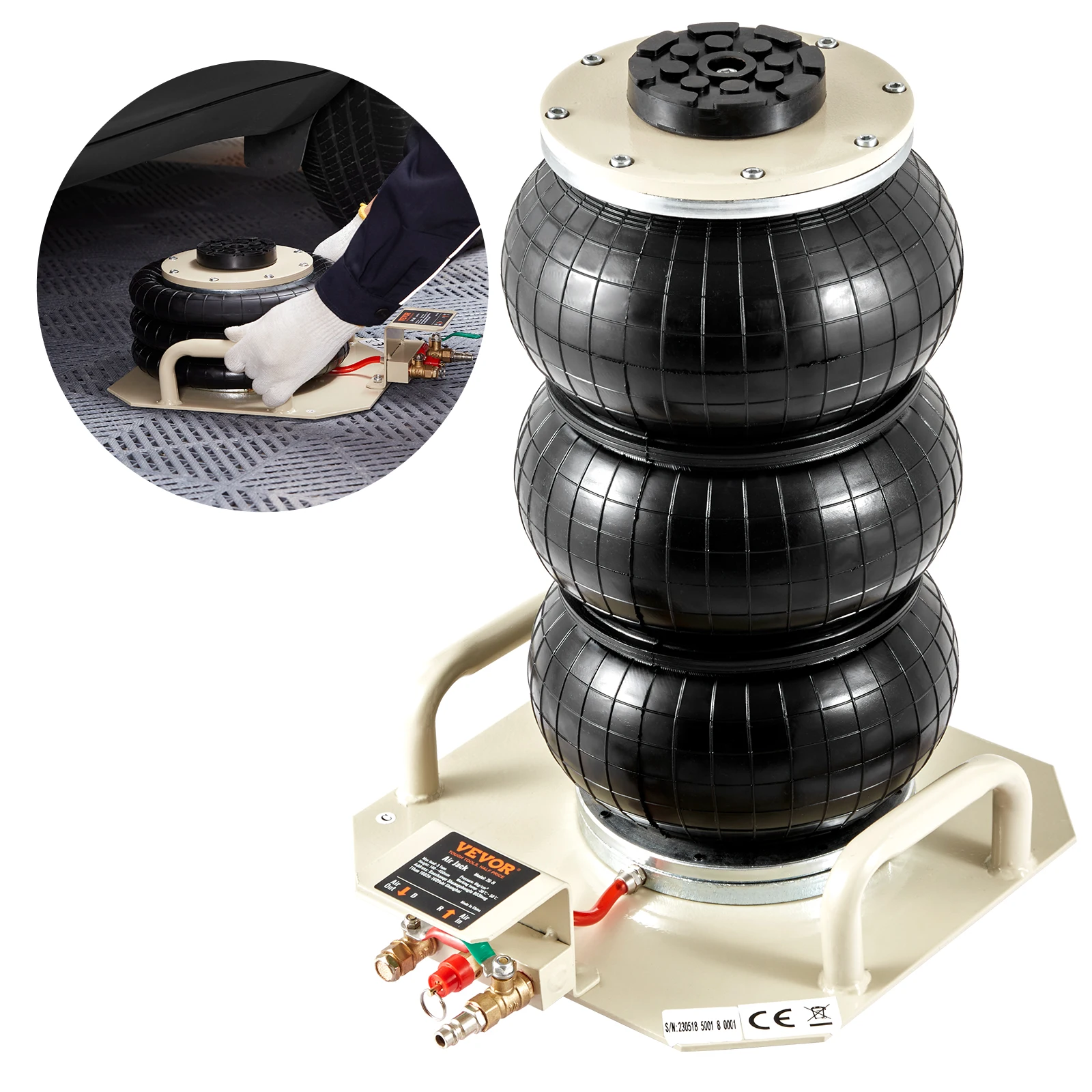 Air Jack 3 Ton/6600 lbs Triple Bag Air Jack, Airbag Jack with Six Steel Pipes Pneumatic Jack for Car, Garage, Repair Air Jack 3 Ton/6600 lbs Triple Bag Air Jack, Airbag Jack with Six Steel Pipes Pneumatic Jack for Car, Garage, Repair