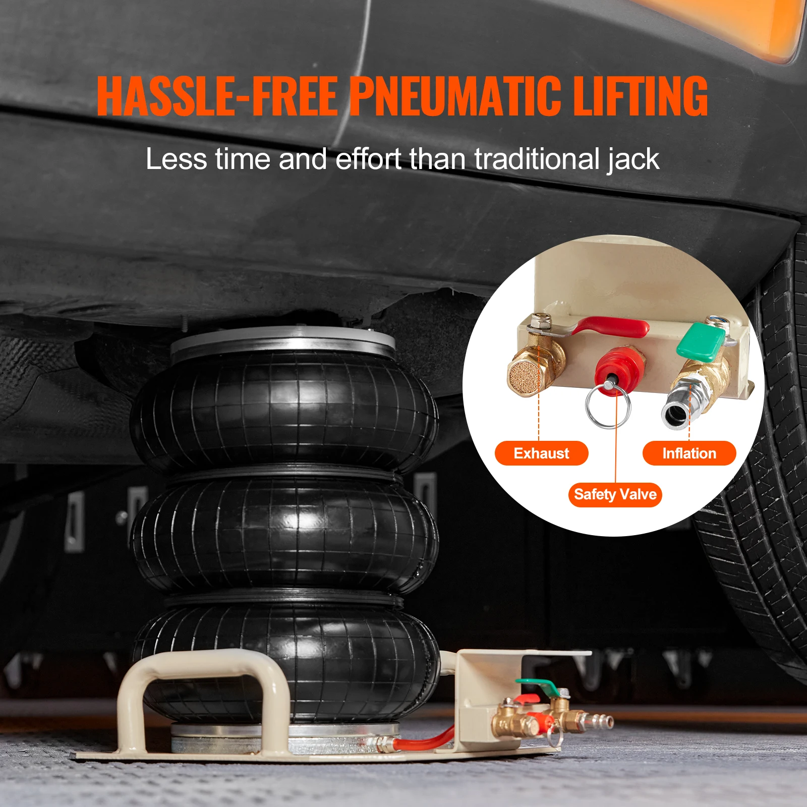 Air Jack 3 Ton/6600 lbs Triple Bag Air Jack, Airbag Jack with Six Steel Pipes Pneumatic Jack for Car, Garage, Repair Air Jack 3 Ton/6600 lbs Triple Bag Air Jack, Airbag Jack with Six Steel Pipes Pneumatic Jack for Car, Garage, Repair