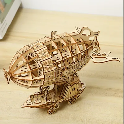 Airship 3D Car Wooden Puzzle Scale Model,DIY Model Kit, Handcraft Gift,Home Decoration,Mechanical Model Kit, Building