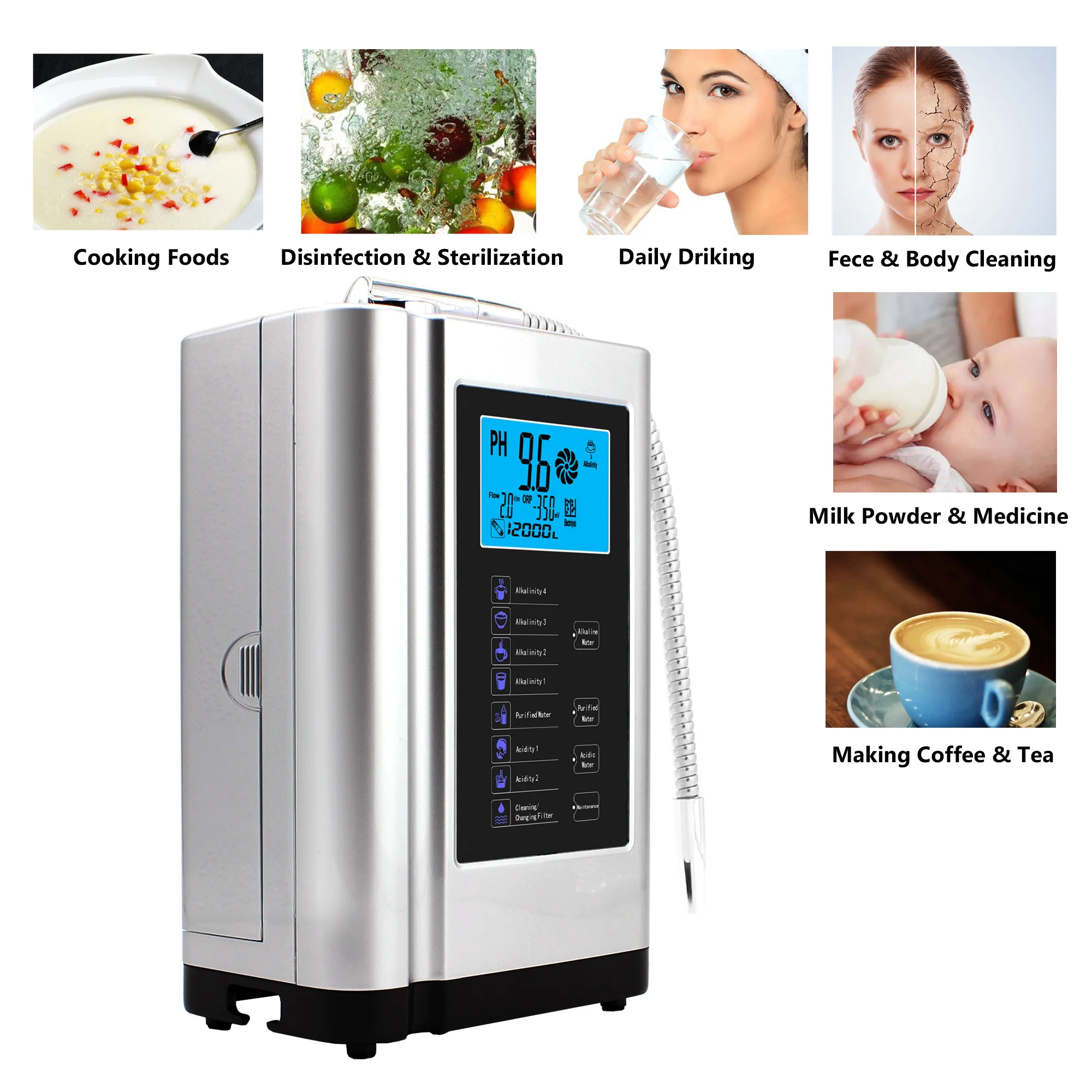 Alkaline Water Ionizer Hydrogen Generator Machine Purifier Produces PH 3.5-10.5 Alkaline Acid Water Water Filter System