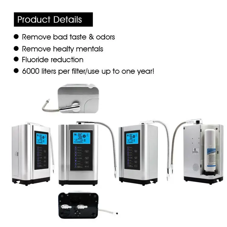 Alkaline Water Ionizer Hydrogen Generator Machine Purifier Produces PH 3.5-10.5 Alkaline Acid Water Water Filter System