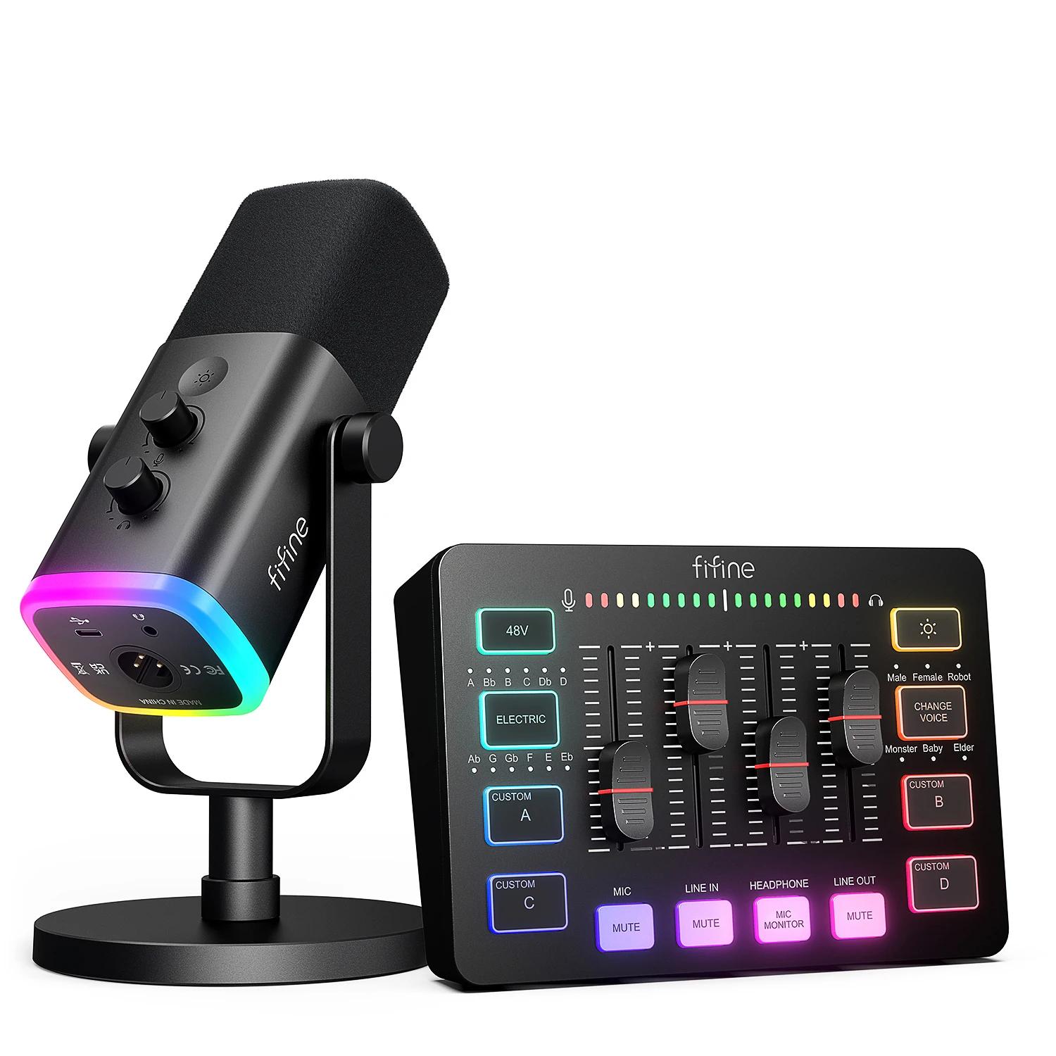 All-in-One Podcast Kit with RGB Audio Mixer,Streaming Studio Set with Dynamic Mic for PC Gaming Recording-Ampligame KS5