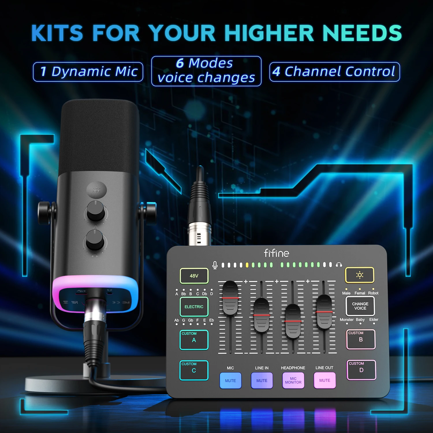 All-in-One Podcast Kit with RGB Audio Mixer,Streaming Studio Set with Dynamic Mic for PC Gaming Recording-Ampligame KS5