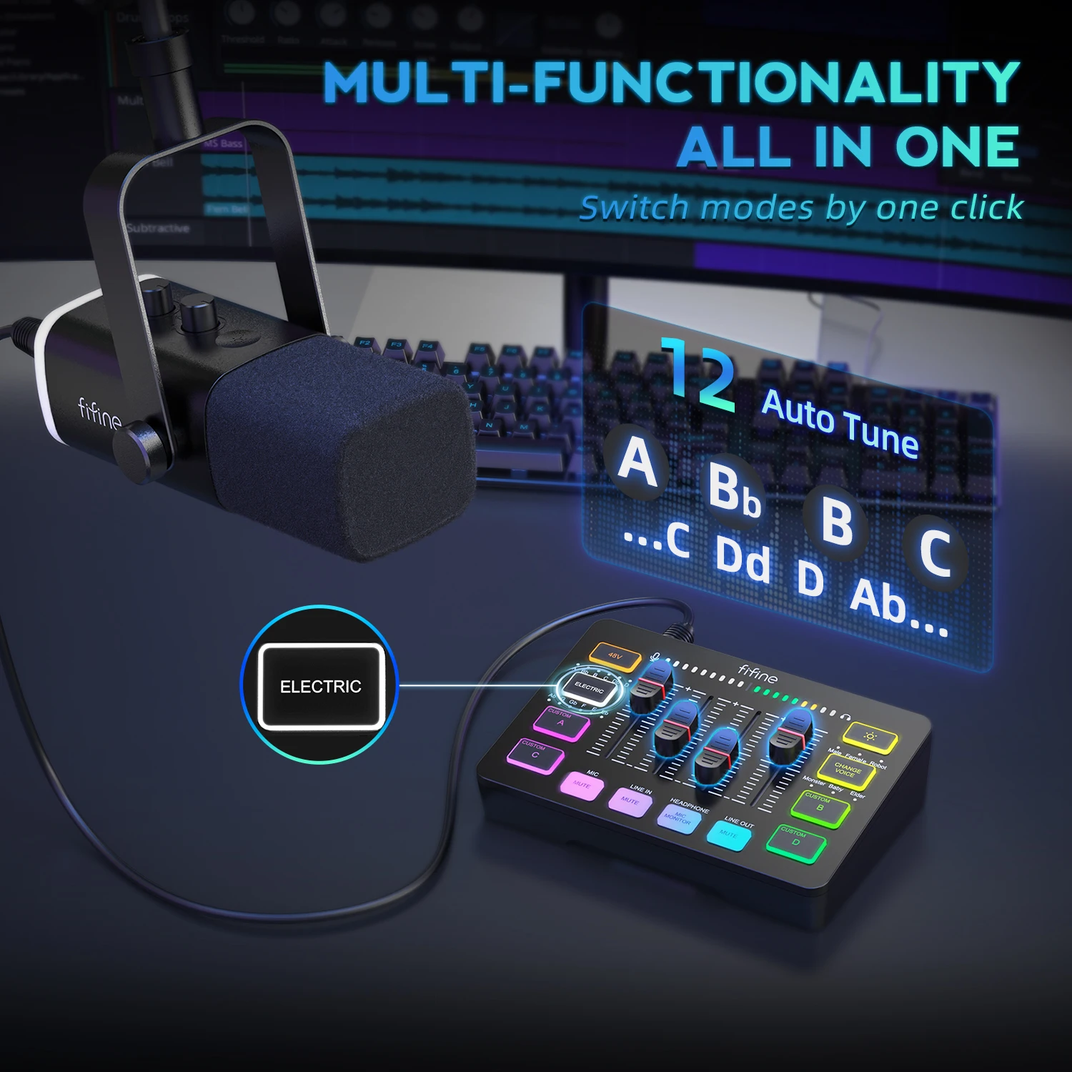 All-in-One Podcast Kit with RGB Audio Mixer,Streaming Studio Set with Dynamic Mic for PC Gaming Recording-Ampligame KS5