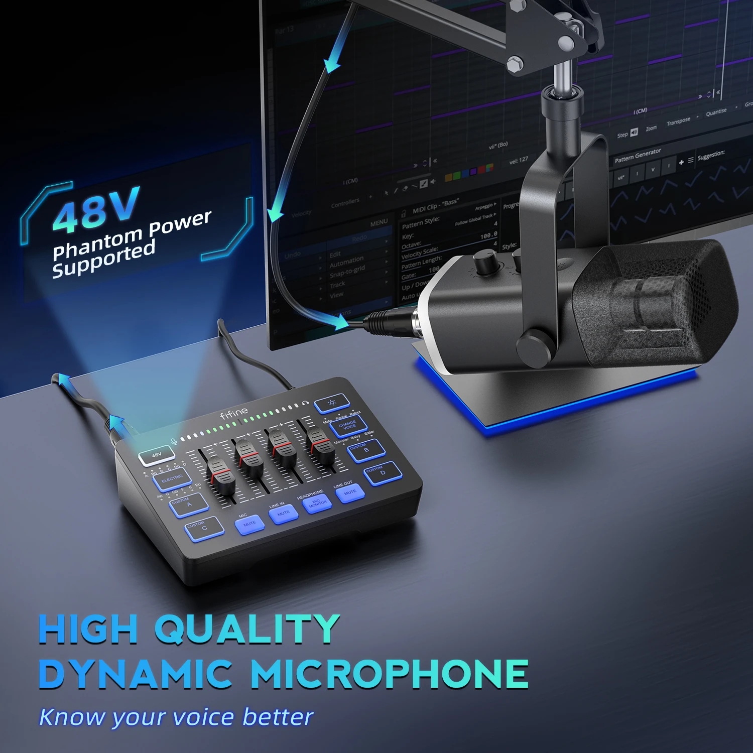 All-in-One Podcast Kit with RGB Audio Mixer,Streaming Studio Set with Dynamic Mic for PC Gaming Recording-Ampligame KS5