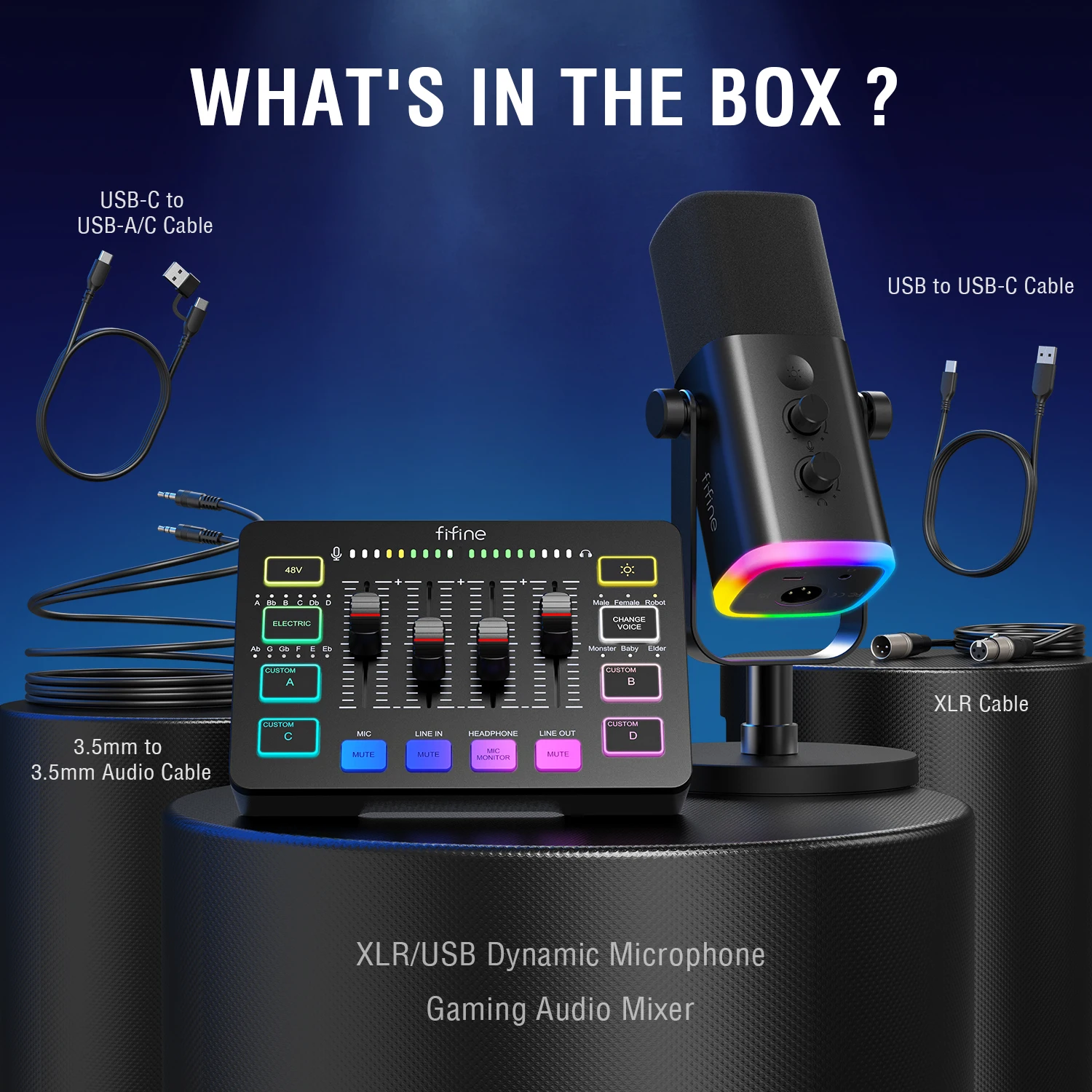 All-in-One Podcast Kit with RGB Audio Mixer,Streaming Studio Set with Dynamic Mic for PC Gaming Recording-Ampligame KS5