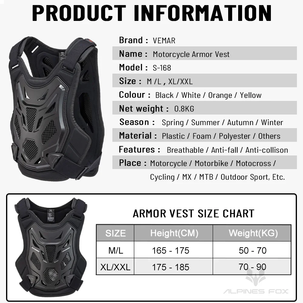 All Season Motocross Armor Vest Motorcycle Body Protection DH Dirt Bike MTB MX Chest Back Protector Moto Equipment for