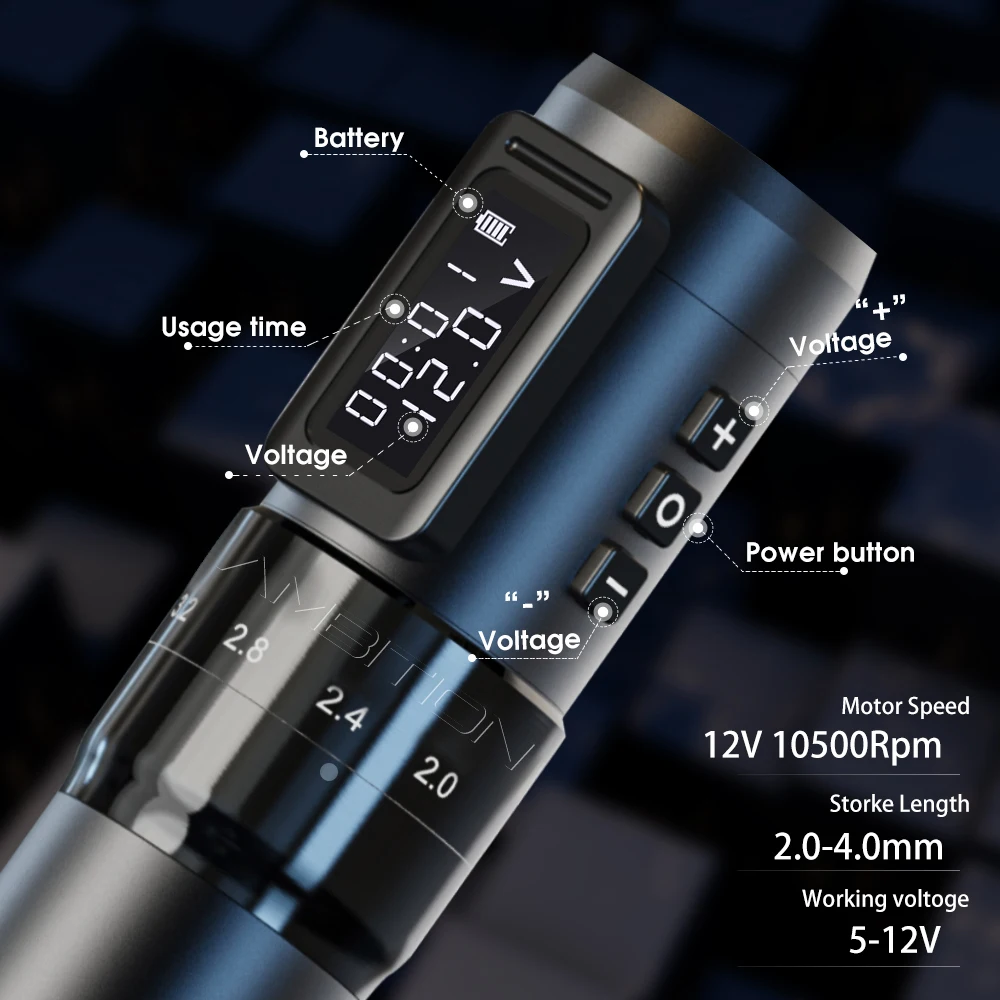 Ambition MARS-U Professional Wireless Tattoo Machine Pen Adjustable Stroke 2-4mm Cartridge 1800mAh Coreless Motor Ambition MARS-U Professional Wireless Tattoo Machine Pen Adjustable Stroke 2-4mm Cartridge 1800mAh Coreless Motor