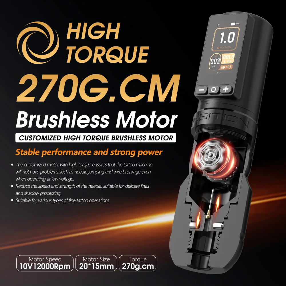 Ambition Soldier270 Wireless Tattoo Machine 4.0-4.5mm Stroke Brushless Motor Pen Professional 2400mAh Battery Grip Ambition Soldier270 Wireless Tattoo Machine 4.0-4.5mm Stroke Brushless Motor Pen Professional 2400mAh Battery Grip