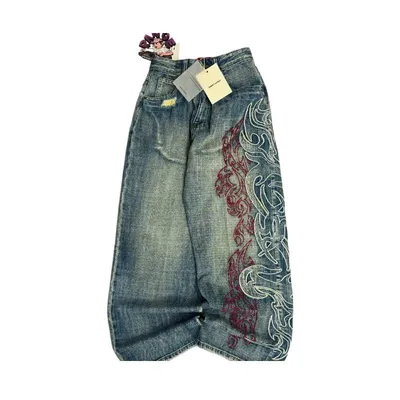 American New Pattern Embroidery Baggy Jeans Men High Street Vintage Hip Hop Fashion Casual Joker Couple Wide-leg Pants American New Pattern Embroidery Baggy Jeans Men High Street Vintage Hip Hop Fashion Casual Joker Couple Wide-leg Pants