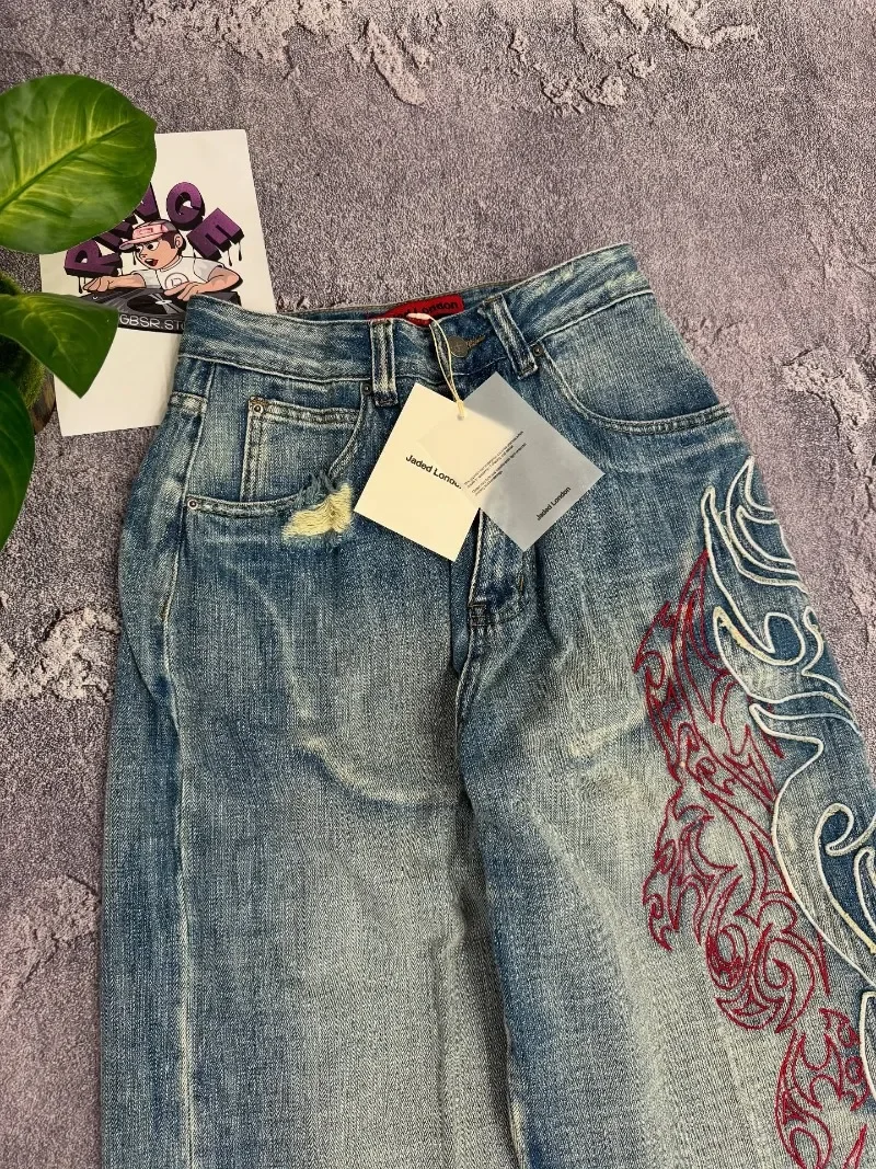American New Pattern Embroidery Baggy Jeans Men High Street Vintage Hip Hop Fashion Casual Joker Couple Wide-leg Pants American New Pattern Embroidery Baggy Jeans Men High Street Vintage Hip Hop Fashion Casual Joker Couple Wide-leg Pants