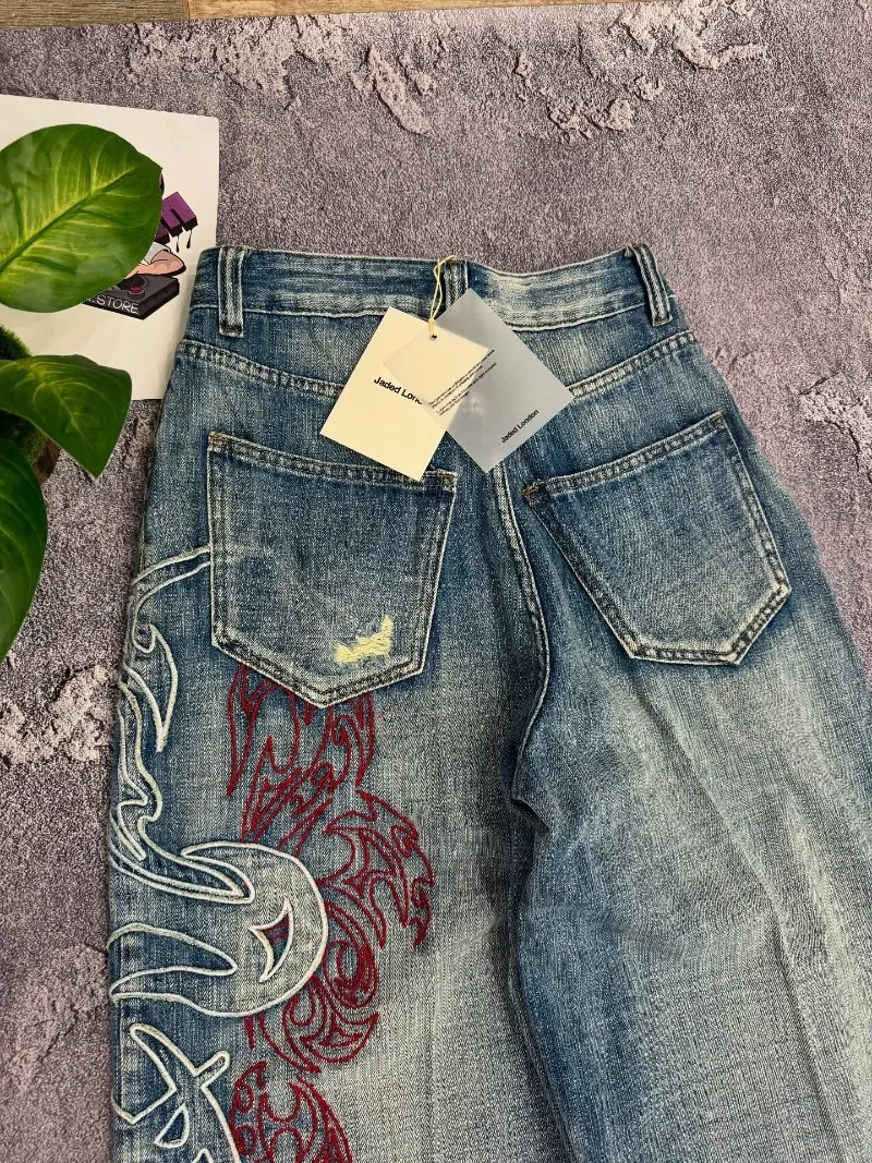American New Pattern Embroidery Baggy Jeans Men High Street Vintage Hip Hop Fashion Casual Joker Couple Wide-leg Pants American New Pattern Embroidery Baggy Jeans Men High Street Vintage Hip Hop Fashion Casual Joker Couple Wide-leg Pants