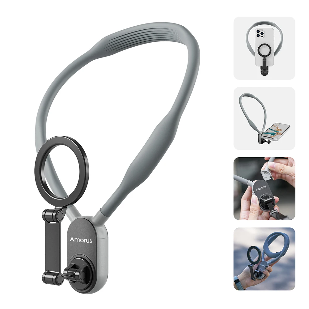 Amorus Silicone Magnetic Neck Mount Quick Release Hold for Phones Vlog Selfie Mount Accessory Amorus Silicone Magnetic Neck Mount Quick Release Hold for Phones Vlog Selfie Mount Accessory