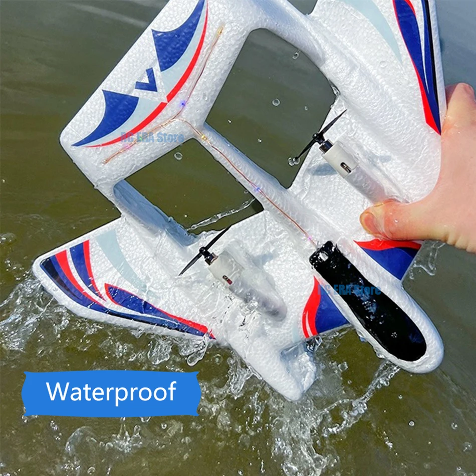 Amphibious Waterproof Gyro Stabilized EPP Foam Fixed-Wing Glider Aircraft RC Plane with LED Lights 2.4G Radio Control