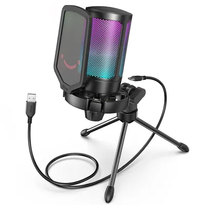 Ampligame USB Microphone for Gaming Streaming with Pop Filter Shock Mount&Gain Control,Condenser Mic for Laptop/Computer