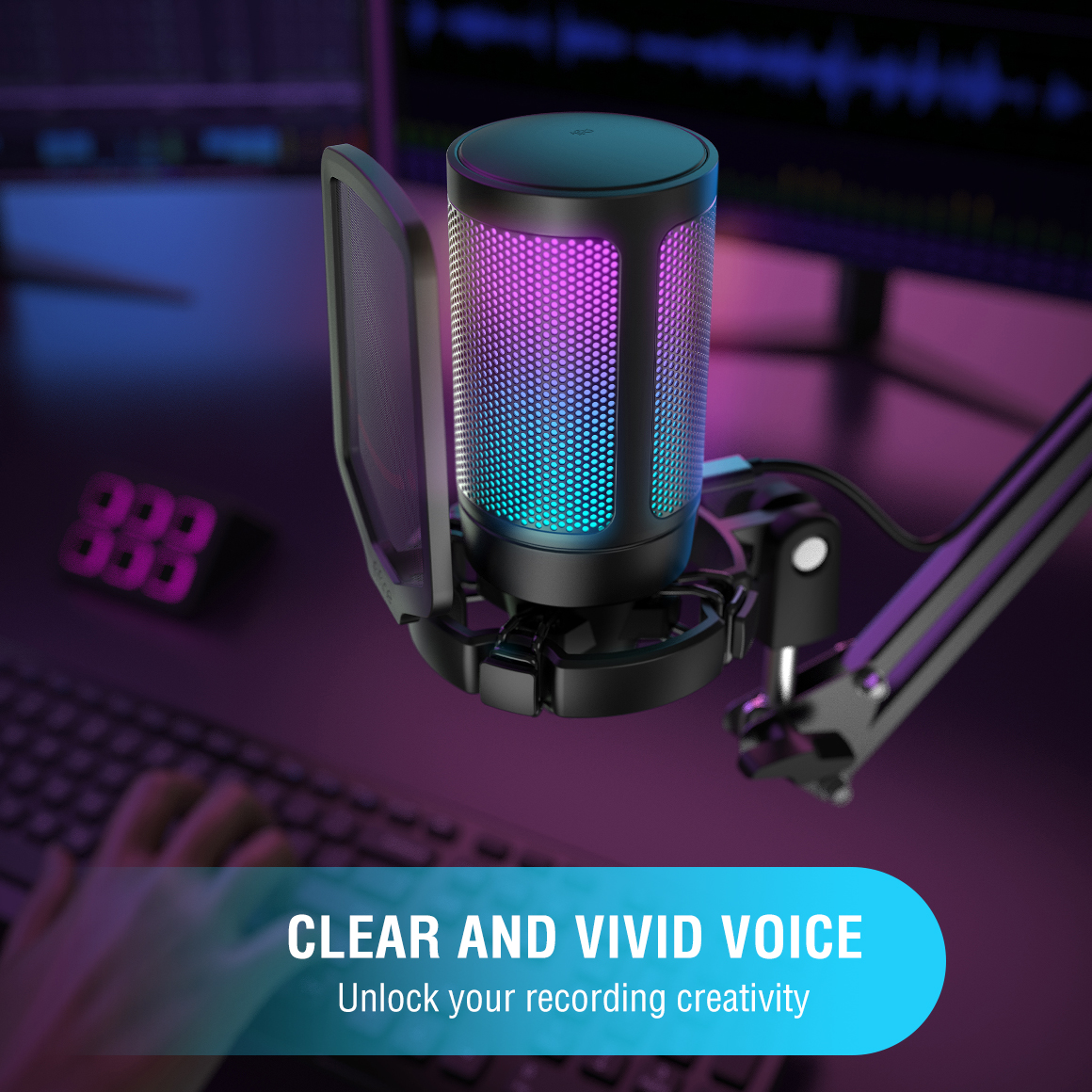Ampligame USB Microphone for Gaming Streaming with Pop Filter Shock Mount&Gain Control,Condenser Mic for Laptop/Computer