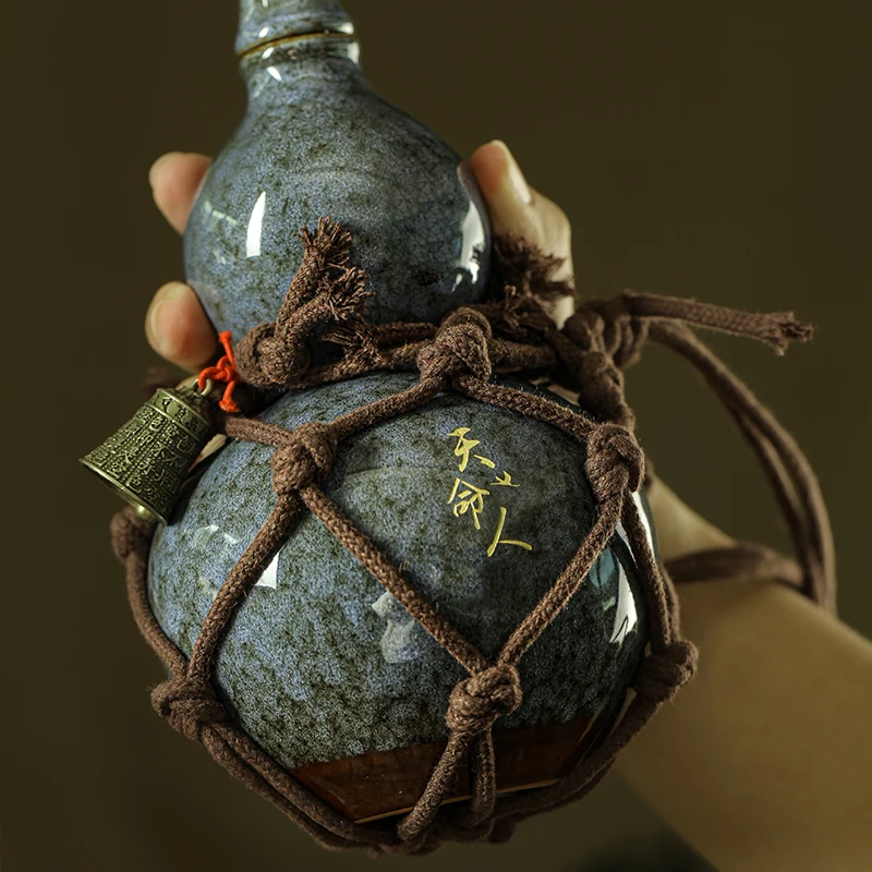 Ancient Style 700ml Wukong Bottle Gourd Wine Bottle Ceramic Cup Destiny Of Heaven Net Bag Wine Gourd Set The Hot Water