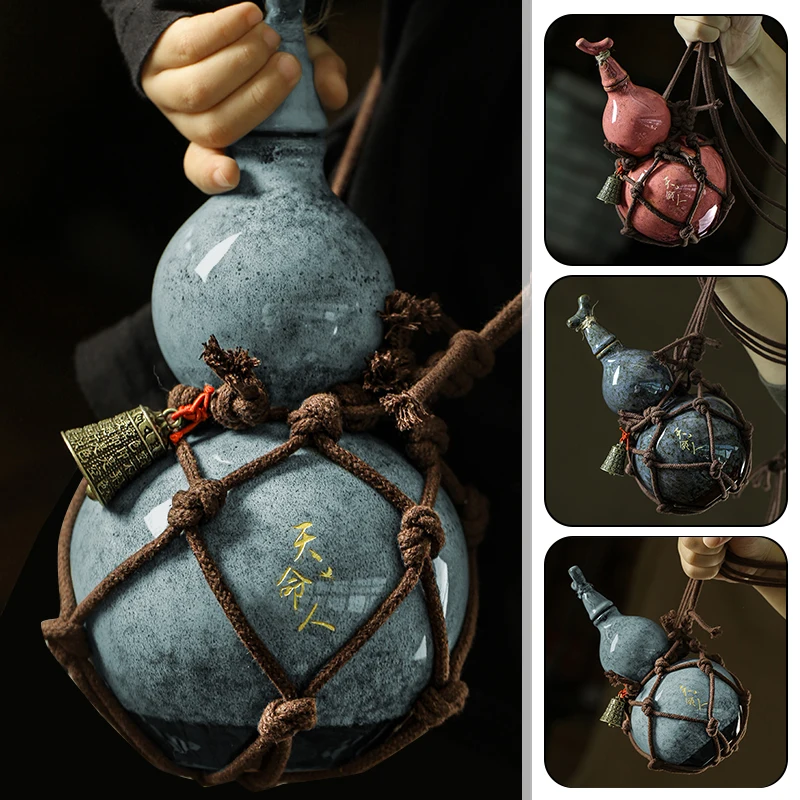 Ancient Style 700ml Wukong Bottle Gourd Wine Bottle Ceramic Cup Destiny Of Heaven Net Bag Wine Gourd Set The Hot Water