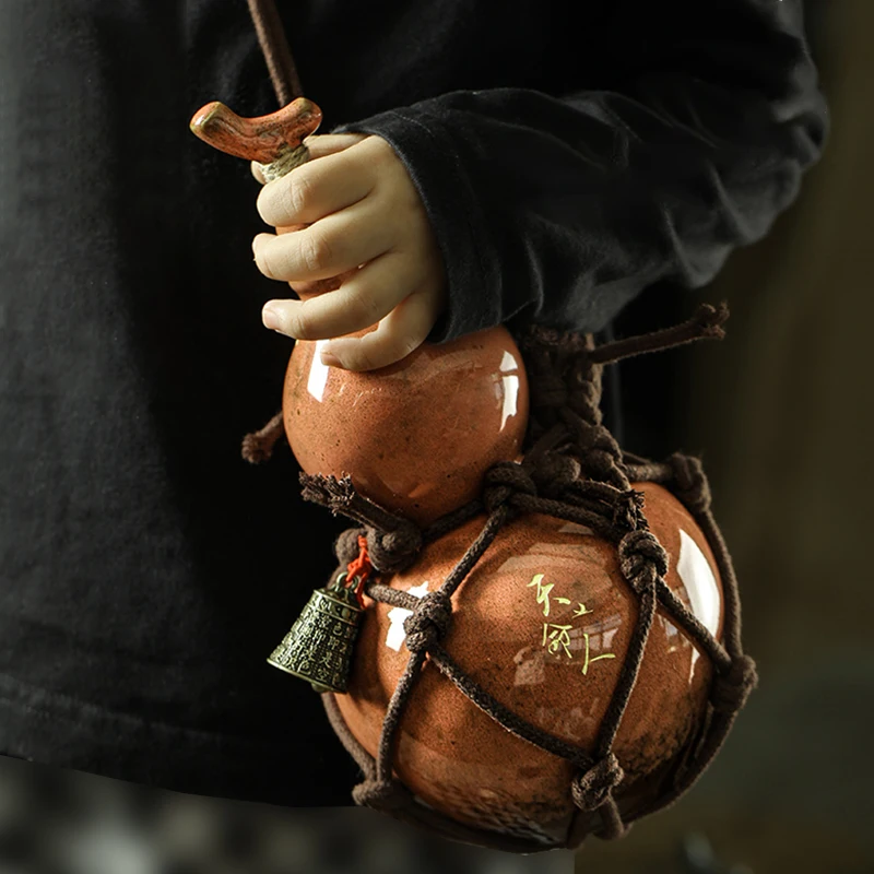 Ancient Style 700ml Wukong Bottle Gourd Wine Bottle Ceramic Cup Destiny Of Heaven Net Bag Wine Gourd Set The Hot Water