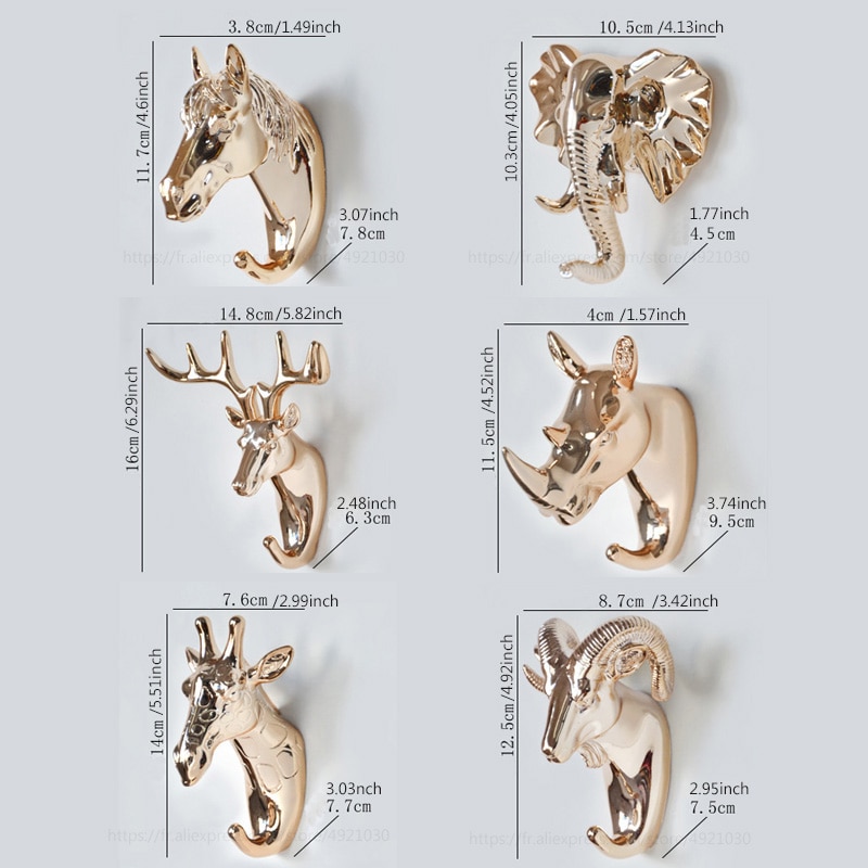 Animal Wall Hooks Metallic Color