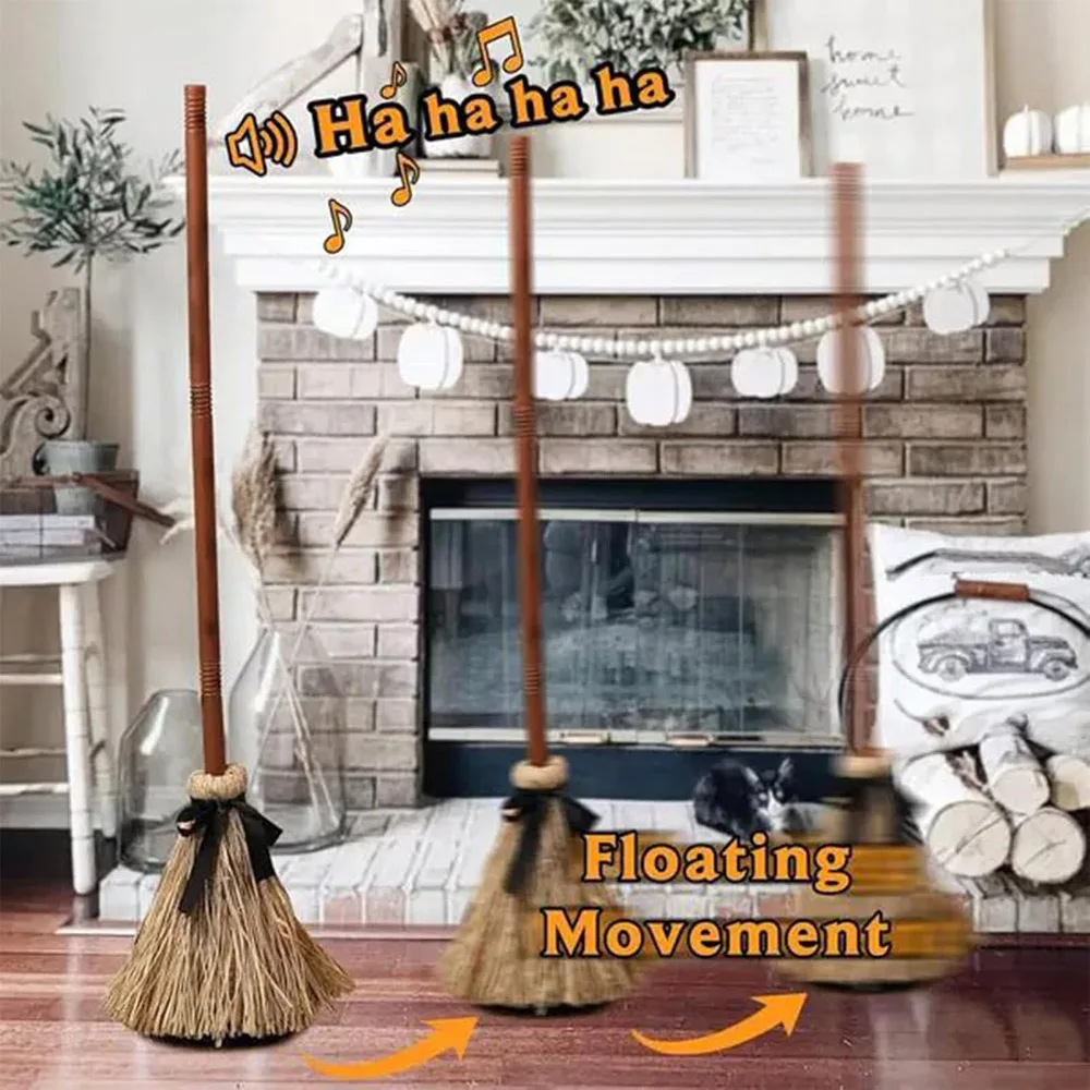 Animated Floating Lighted Witch Broom with Spooky Sound/Mute Mode – Dancing Magic Broom for Home Party Decorations Animated Floating Lighted Witch Broom with Spooky Sound/Mute Mode – Dancing Magic Broom for Home Party Decorations
