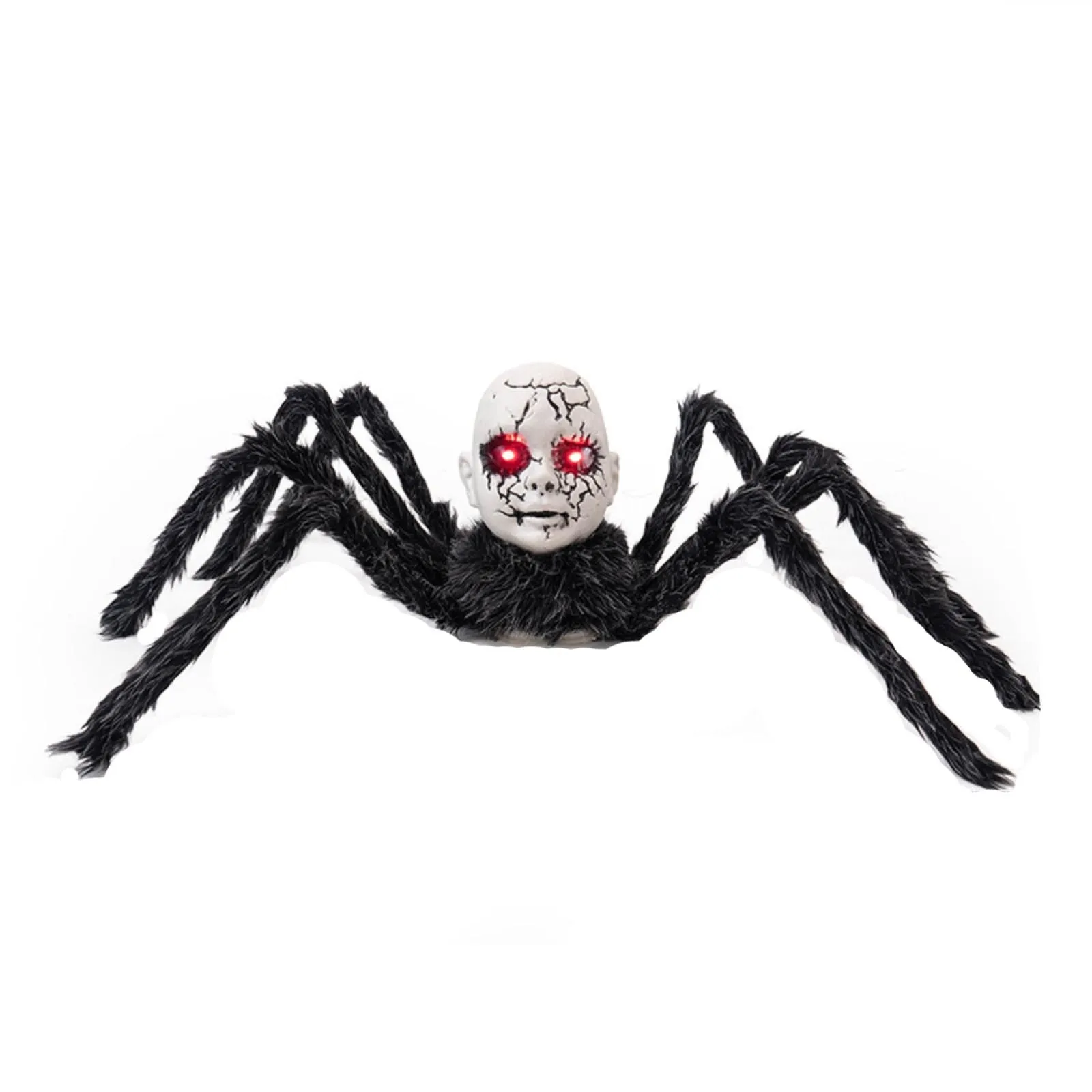 Animatronic Doll Face Spider Motion Activated Glowing Eyes Sound Control Halloween Scary Walking Toy Haunted House Prop