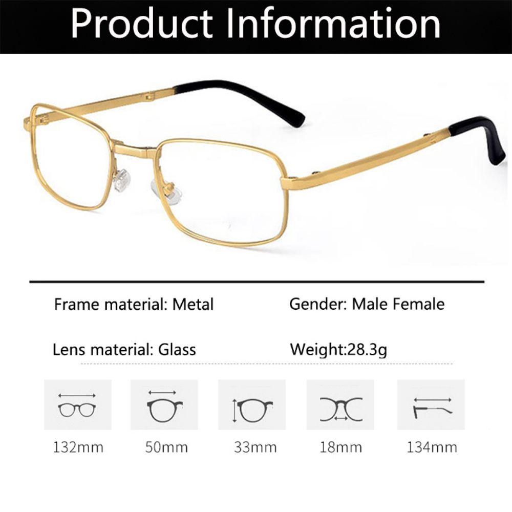Anti Scratch Reading Glasses with Case Men Women Glass Lens Alloy Full Frame Presbyopic Glasses Magnifying Eyewear