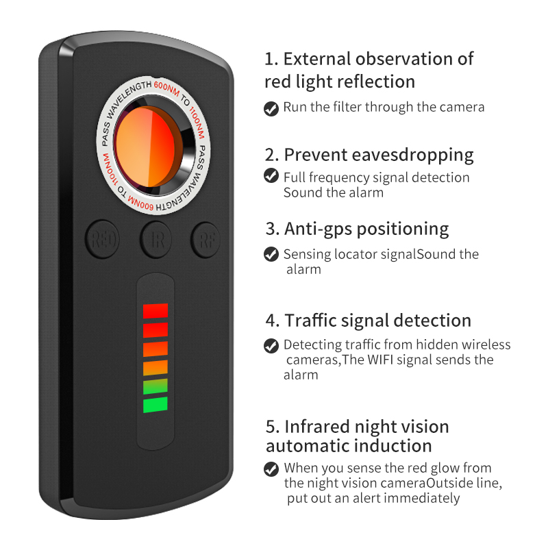 Anti Spy Tracker Hidden Camera Detector Wireless RF Signal Bug Detector Infrared GPS Search Gadget Automation Alarm
