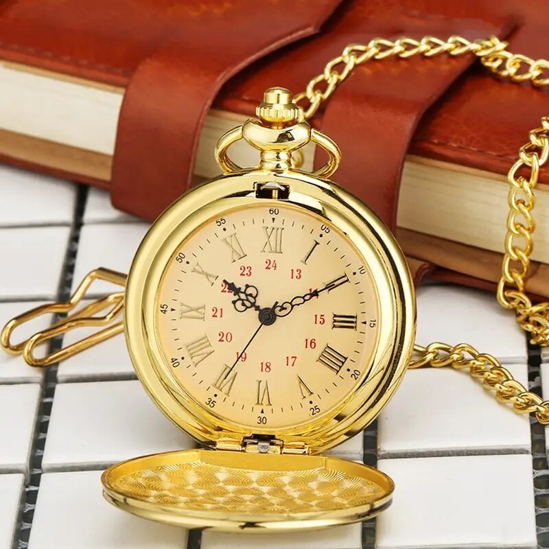 Antique Steampunk Vintage Roman Numerals Quartz Pocket Watch Gold Case Necklace Pendant Clock Chain Antique Steampunk Vintage Roman Numerals Quartz Pocket Watch Gold Case Necklace Pendant Clock Chain