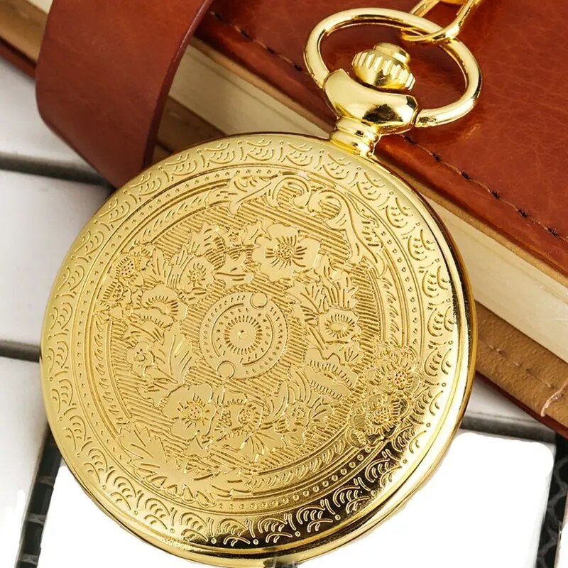 Antique Steampunk Vintage Roman Numerals Quartz Pocket Watch Gold Case Necklace Pendant Clock Chain Antique Steampunk Vintage Roman Numerals Quartz Pocket Watch Gold Case Necklace Pendant Clock Chain