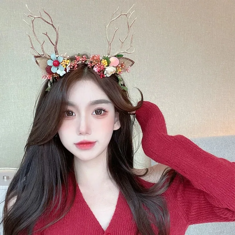 Antler Hair Band Headdress Sen Super Fairy Net Red Light Fawn Elf Christmas Hair Ornaments Headband Forest Fairy