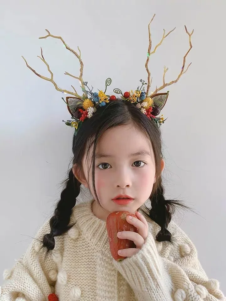 Antler Hair Band Headdress Sen Super Fairy Net Red Light Fawn Elf Christmas Hair Ornaments Headband Forest Fairy