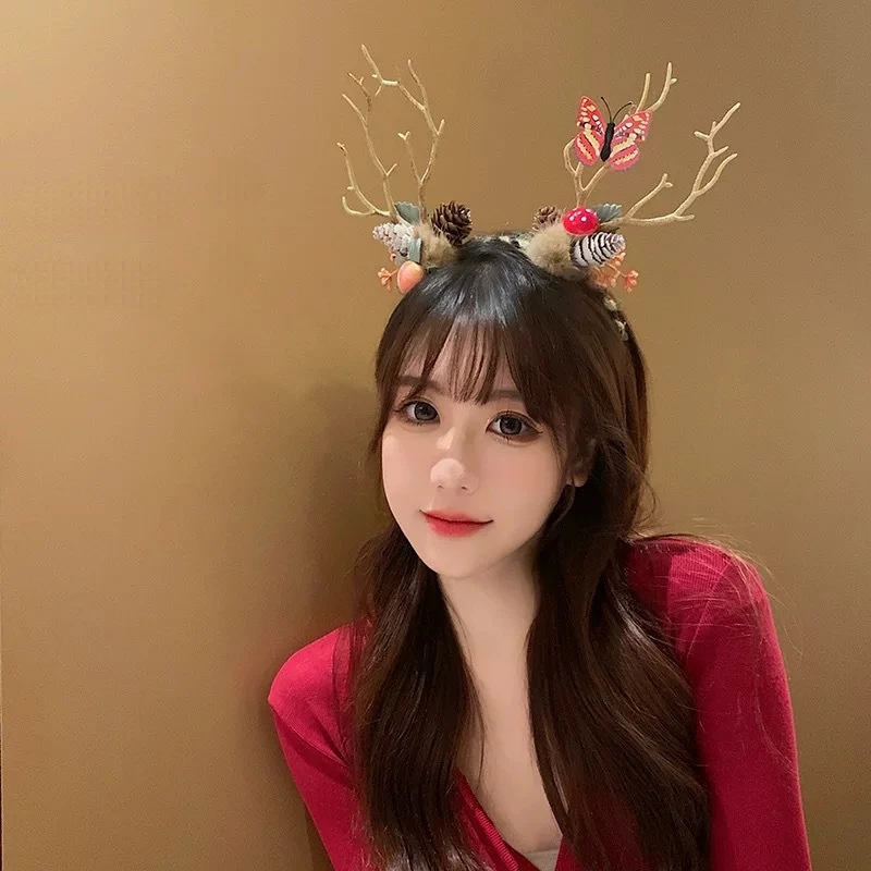 Antler Hair Band Headdress Sen Super Fairy Net Red Light Fawn Elf Christmas Hair Ornaments Headband Forest Fairy