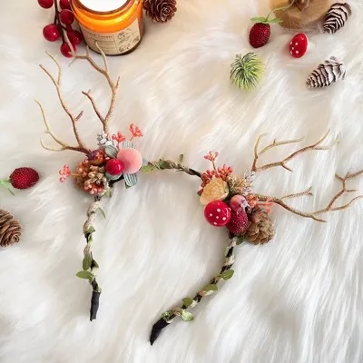 Antler Hair Band Headdress Sen Super Fairy Net Red Light Fawn Elf Christmas Hair Ornaments Headband Forest Fairy