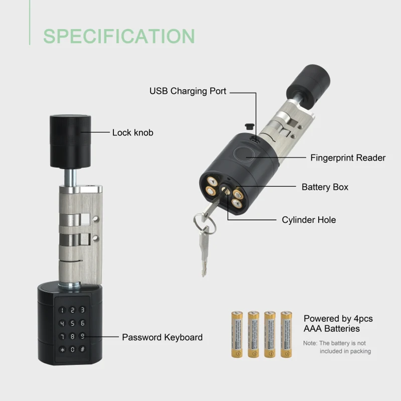 APP Fingerprint Cylinder Electronic Smart Door Lock Digital Keypad Code Key Card Remote Control Adjustable Home APP Fingerprint Cylinder Electronic Smart Door Lock Digital Keypad Code Key Card Remote Control Adjustable Home