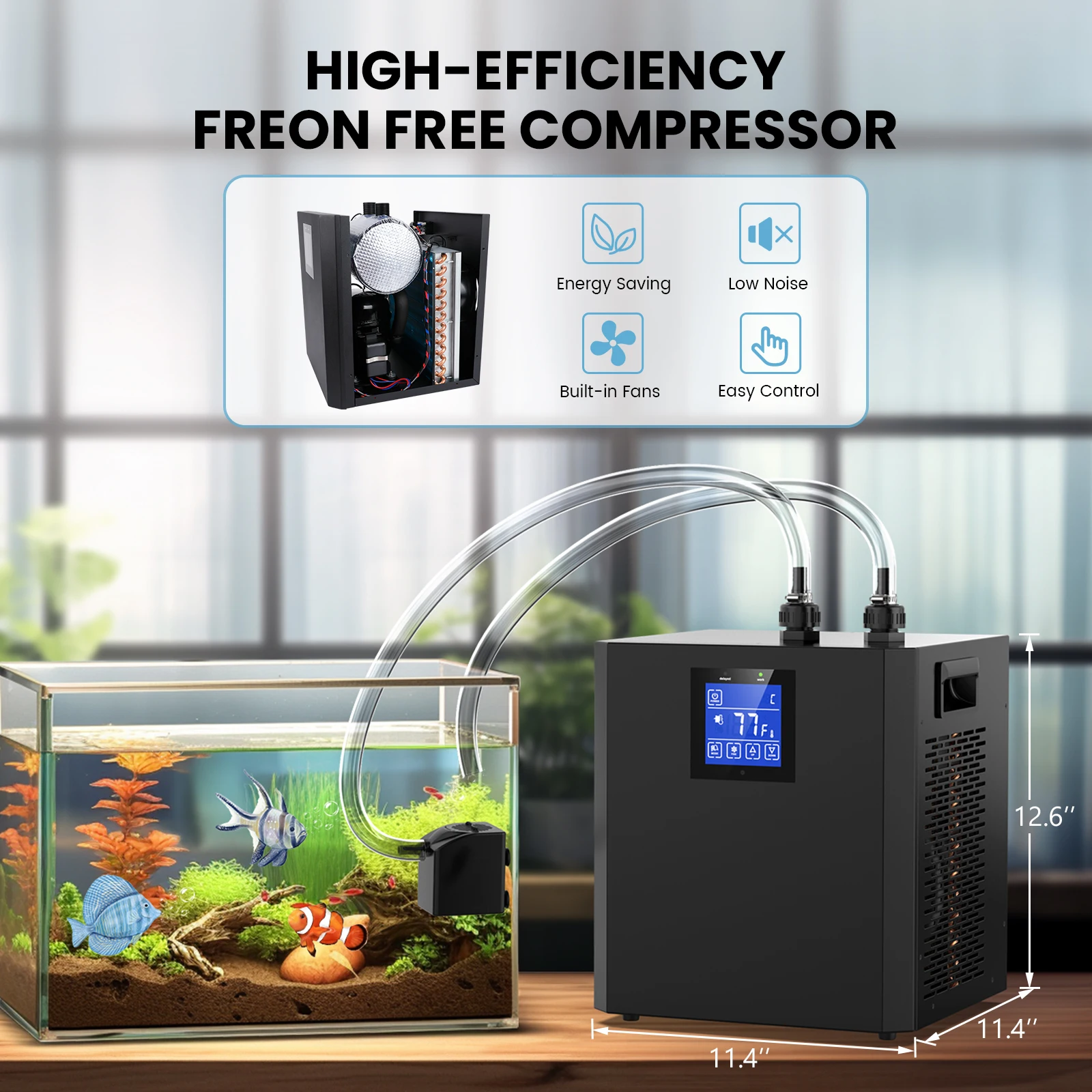 Aquarium Chiller 79Gal 1/3 HP Water Chiller for Hydroponics System Home Use Axolotl Fish Coral Shrimp with Pump and Pipe