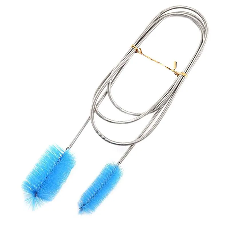 Aquarium Cleaning Brush for Water Hose Lily Pipe Air Tube Stainless Steel Flexible Bent Tube Double Head Brush Fish