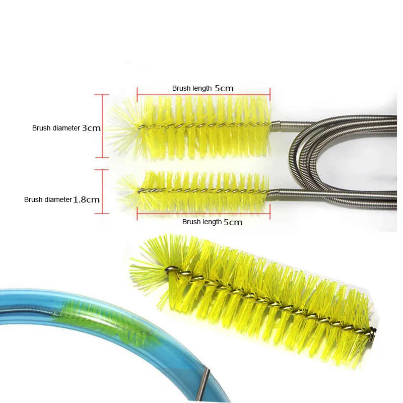Aquarium Cleaning Brush for Water Hose Lily Pipe Air Tube Stainless Steel Flexible Bent Tube Double Head Brush Fish