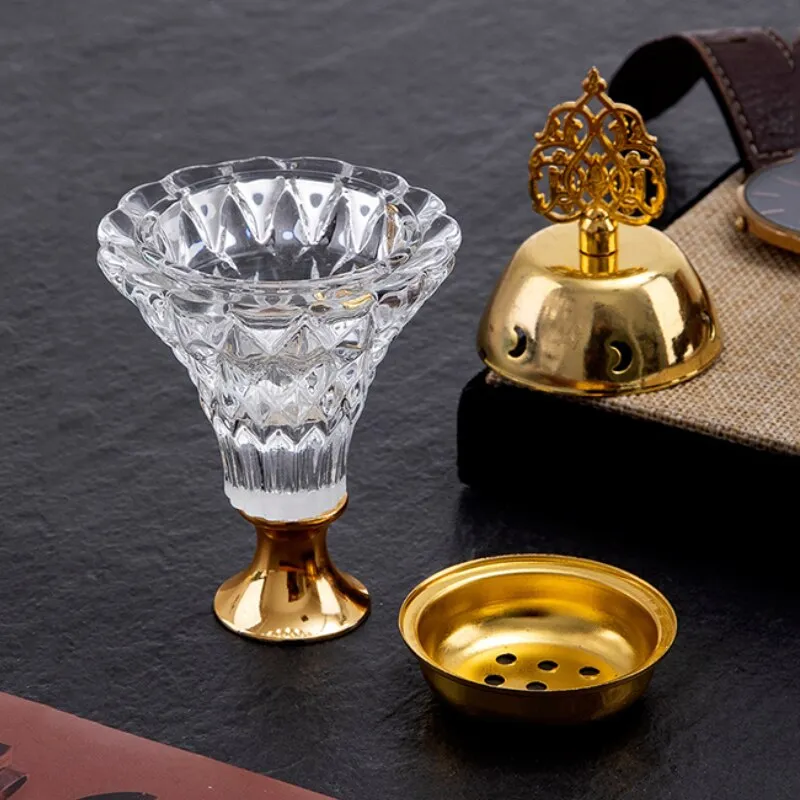 Artificial Crystal Incense Burner With Cover Aromatherapy Diffuser Metal Crafts Family Yoga Studio Home Decoration