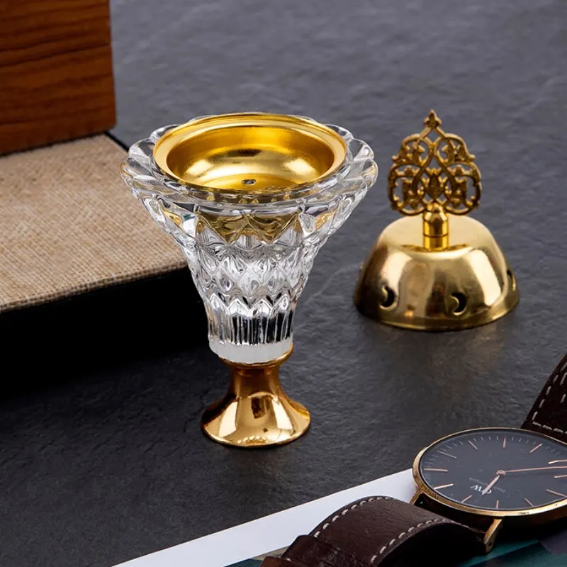 Artificial Crystal Incense Burner With Cover Aromatherapy Diffuser Metal Crafts Family Yoga Studio Home Decoration