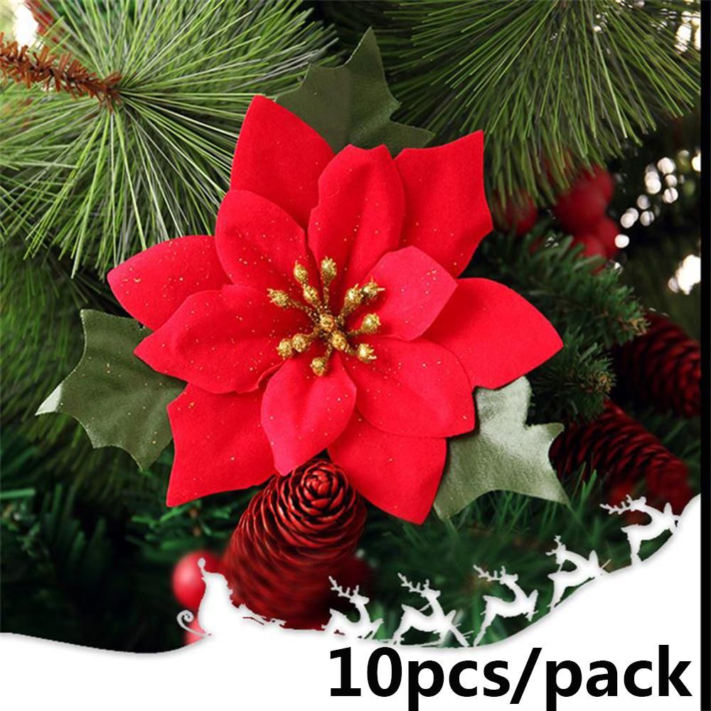 Artificial Poinsettia Flowers Christmas Decor (10 pcs)