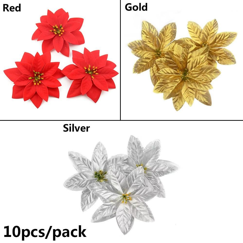 Artificial Poinsettia Flowers Christmas Decor (10 pcs)
